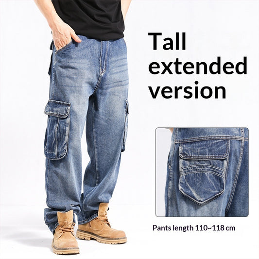 Tall Plus-size Stylish Wide-leg Jeans With Multiple Pockets